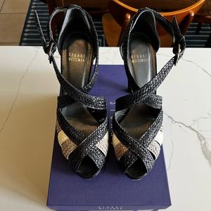 Stuart Weitzman Bradford Black Laniard Heels